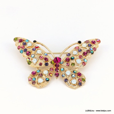 Broche épingle papillon métal strass coloré femme 0522504 multi
