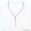 Collier Y pendentif croix acier inoxydable cristal 0122587 argenté