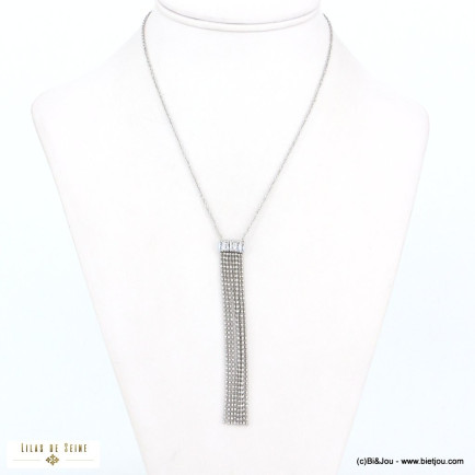 Collier Y franges billes en acier inoxydable strass spécial soirée pour femme 0122583 argenté