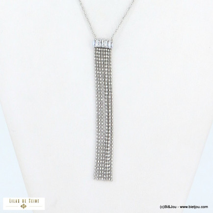 Collier Y franges billes en acier inoxydable strass spécial soirée pour femme 0122583 argenté