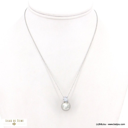 Collier chic pendentif strass et boule en acier inoxydable 0122572 argenté