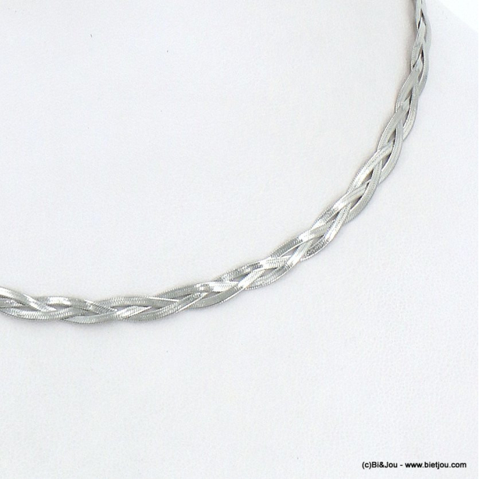 Collier chaîne maille plate serpent tressée acier inoxydable femme 0122602 argenté