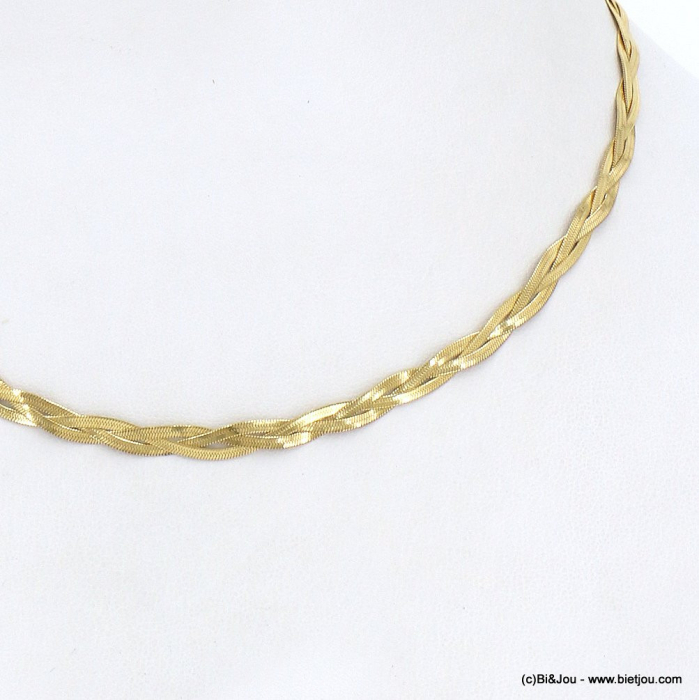 Collier chaîne maille plate serpent tressée acier inoxydable femme 0122602 doré