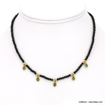 Collier acier inoxydable pampilles goutte chaîne cristal femme 0122616 vert