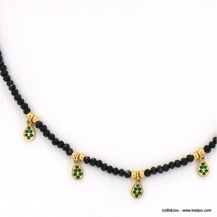 Collier acier inoxydable pampilles goutte chaîne cristal femme 0122616 vert