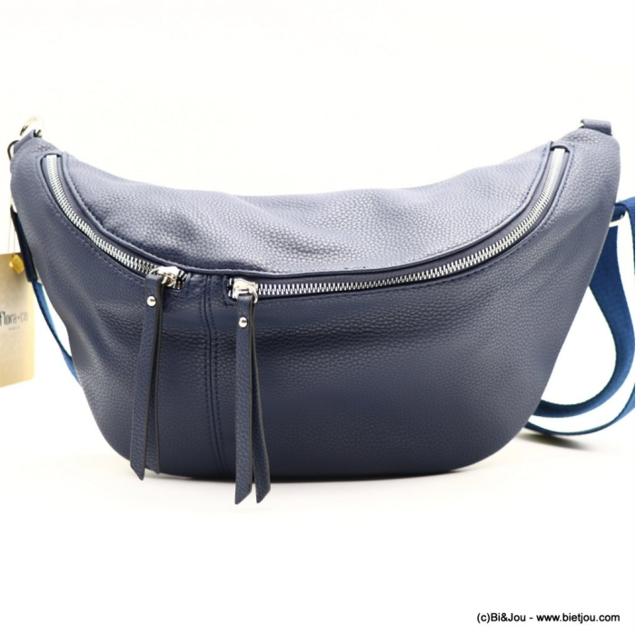 Sac banane XL Flora&Co simili-cuir grainé 2 compartiments 0923015 bleu
