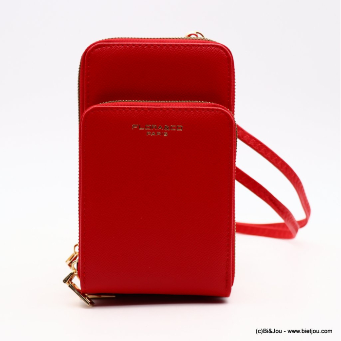 Pochette smartphone XL Flora&Co simili-cuir grainage léger 3 compartiments zippés 0923013 rouge