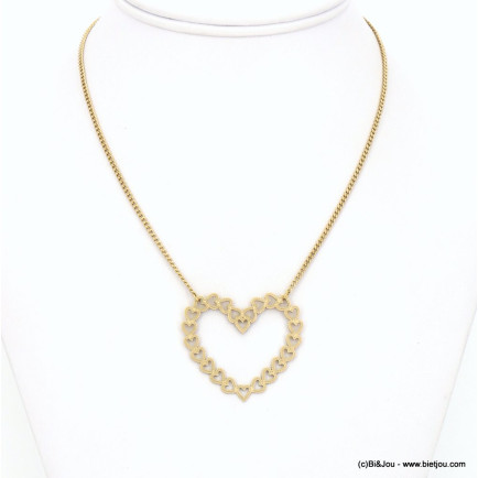 Collier acier inoxydable pendentif coeur chaîne maille gourmette femme 0123003 doré