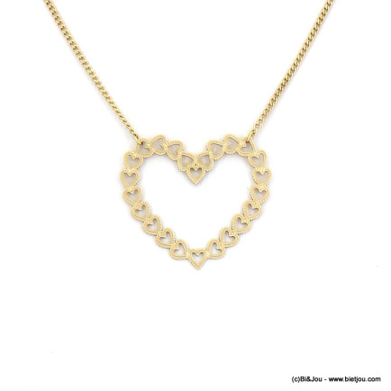 Collier acier inoxydable pendentif coeur chaîne maille gourmette femme 0123003 doré
