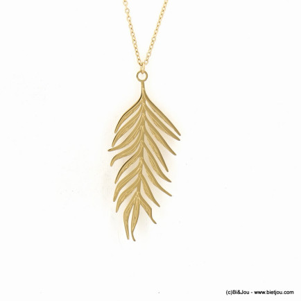 Collier sautoir pendentif plume de paon en acier inoxydable pour femme 0123005 doré