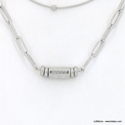 Collier double-rangs talisman protecteur en acier inoxydable 0123008 argenté