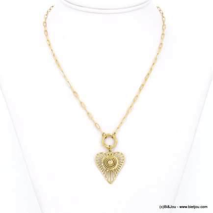 Collier long pendentif coeur tourbillon en acier inoxydable pour femme 0123009 doré