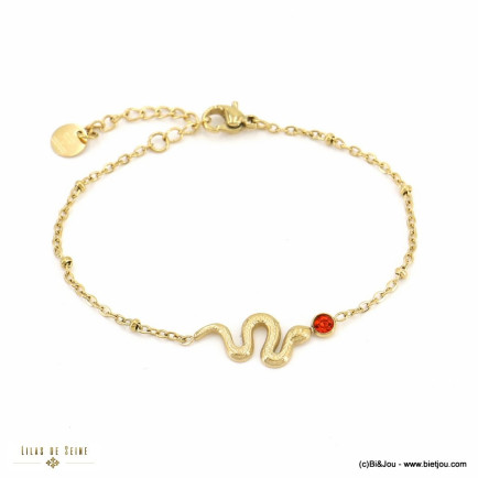 Bracelet acier inoxydable serpent strass coloré femme 0223019 rouge