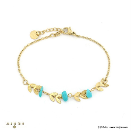 Bracelet acier inoxydable épis de blé chips pierre femme 0223020 bleu turquoise