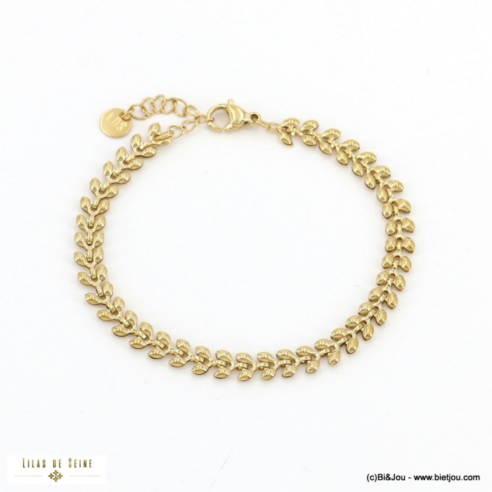 Bracelet chaîne épi de blé acier inoxydable femme 0223013 doré