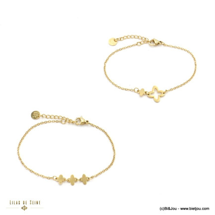 Duo de bracelets trèfles acier inoxydable femme 0223028 doré