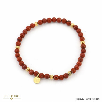 Bracelet élastique bille agate pierre naturelle 3mm acier inoxydable femme 0220083 rouge