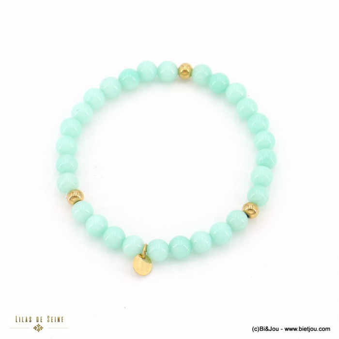 Bracelet élastique billes 6mm pierre naturelle femme 0221032 vert