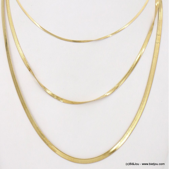 Collier multi-rangs chaînes mailles miroir en acier inoxydable 0123035 doré Collier multi-rangs chaînes mailles miroir en acier inoxydable 0123035 doré