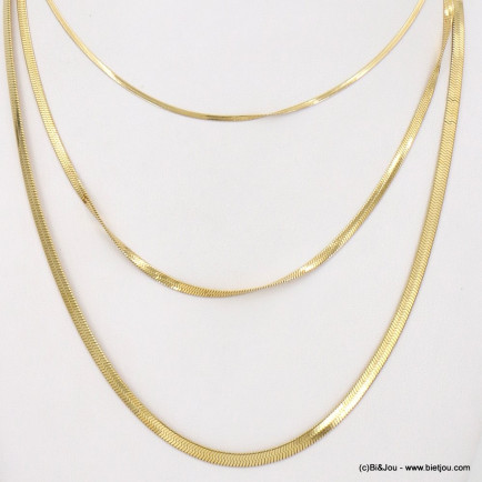 Collier multi-rangs chaînes mailles miroir en acier inoxydable 0123035 doré