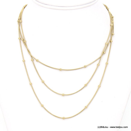 Collier court multi-rangs chaînes maille serpent et billes en acier inoxydable 0123036 doré