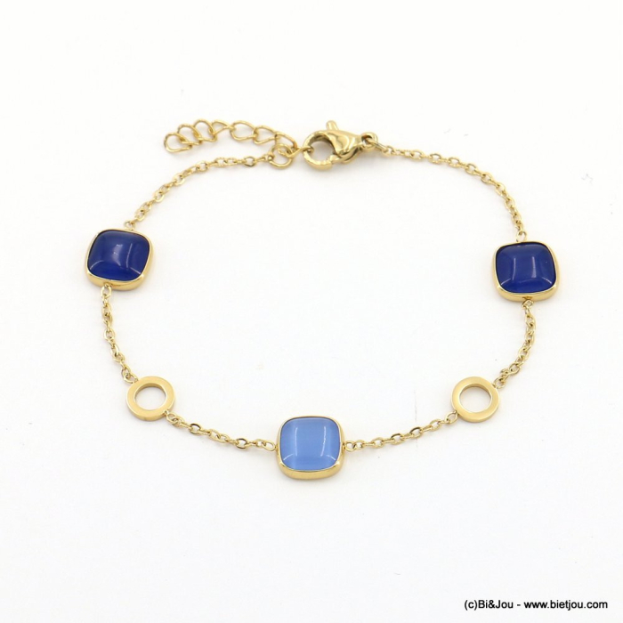 Bracelet élégant perles verre coloré et acier inoxydable pour femme 0223039 bleu
