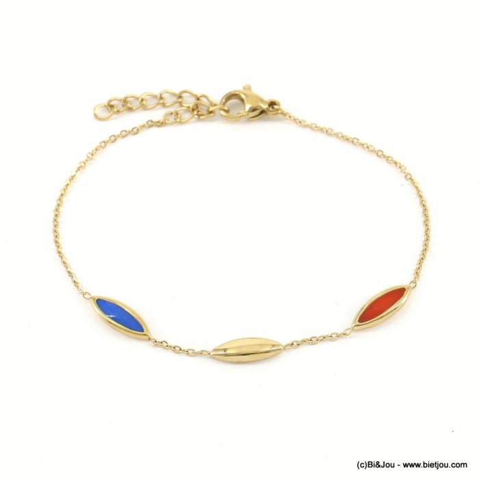 Bracelet fin en acier inoxydable et perles émail forme navette pour femme 0223040 multi