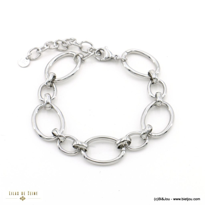 Bracelet grosse maille ovale acier inoxydable femme 0223012 argenté