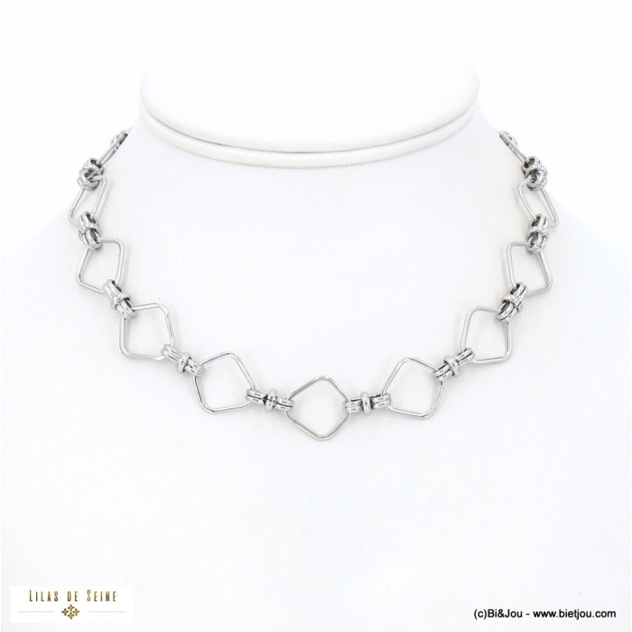 Collier grosse maille géométrique acier inoxydable femme 0123014 argenté Collier grosse maille géométrique acier inoxydable femme 0123014 argenté