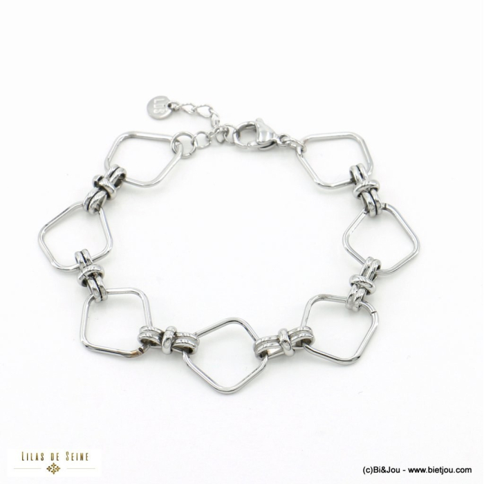Bracelet grosse maille géométrique acier inoxydable femme 0223008 argenté