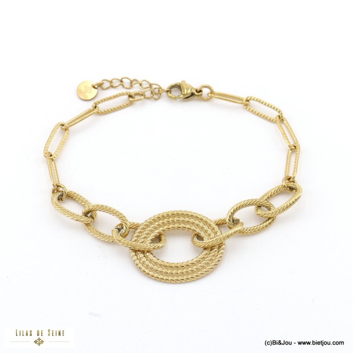 Bracelet grosse maille ovale torsadé acier inoxydable femme 0223011 doré Bracelet grosse maille ovale torsadé acier inoxydable femme 0223011 doré