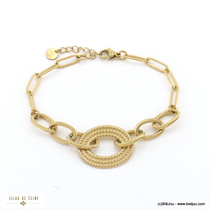 Bracelet grosse maille ovale torsadé acier inoxydable femme 0223011 doré