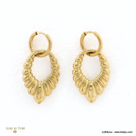 Boucles d'oreille pendantes acier inoxydable vintage femme 0323018 doré