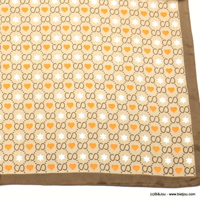 Carré satin motif cœur étoile infini touché soie polyester femme 0723011 naturel/beige