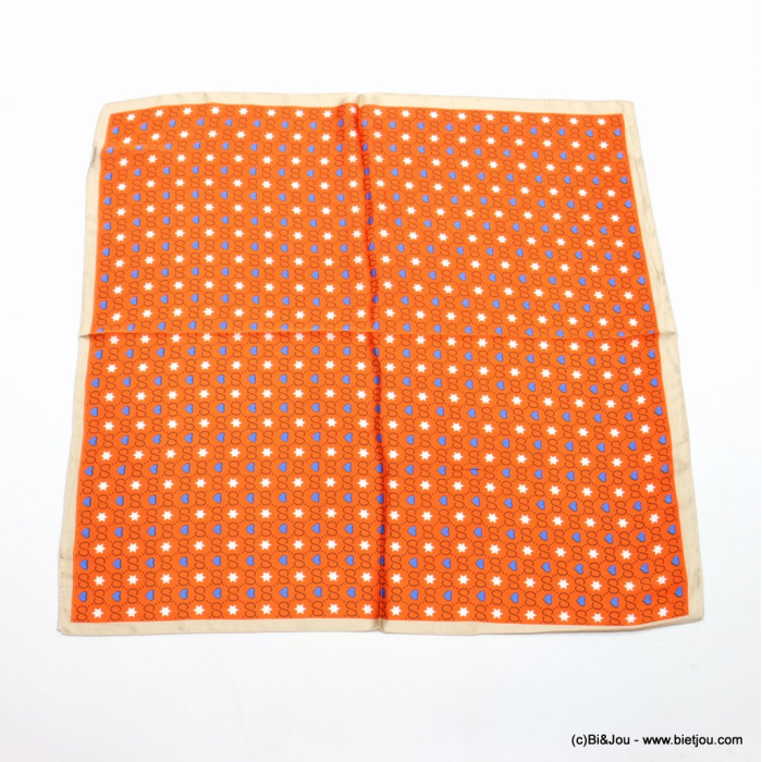 Carré satin motif cœur étoile infini touché soie polyester femme 0723011 orange