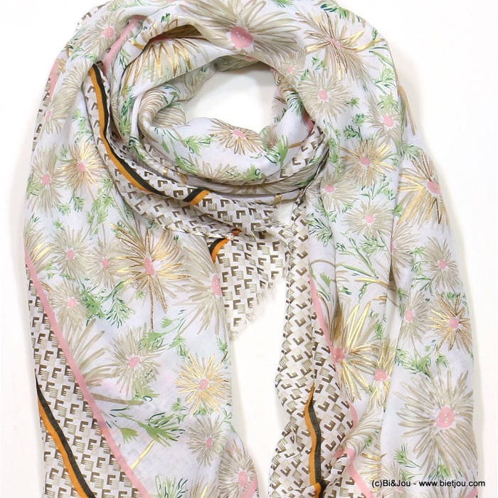 Foulard scintillant motif marguerites femme 0723002 naturel/beige