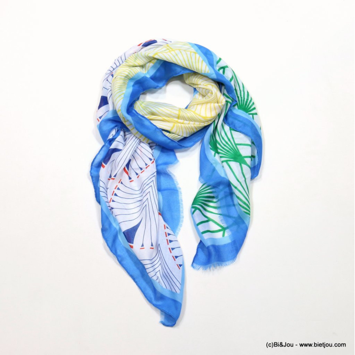Foulard motif feuilles gingko femme 0723003 bleu