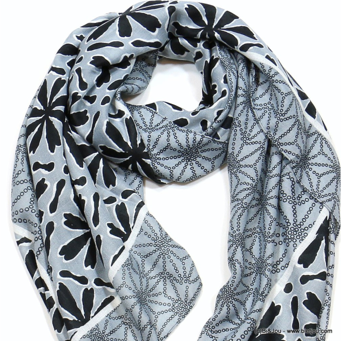 Foulard motif fleuri abstrait femme 0723008 noir Foulard motif fleuri abstrait femme 0723008 noir