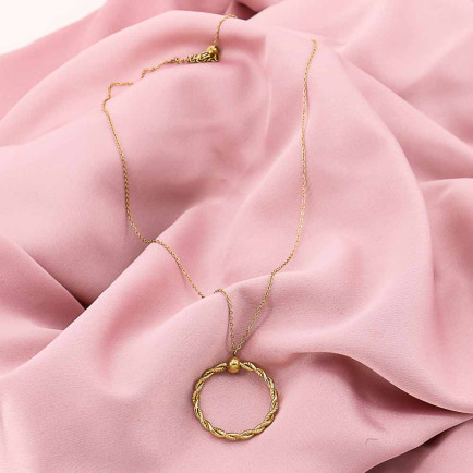 Collier long en acier inoxydable avec pendentif anneau torsadé pour femme 0123007 doré