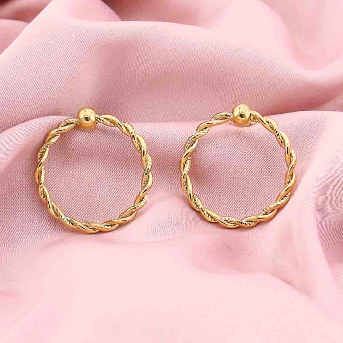 Boucles d'oreille rondes acier inoxydable minimaliste anneau torsadé 0323008 doré