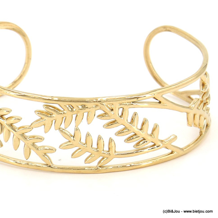 Bracelet jonc acier inoxydable feuilles ajourées femme 0223001 doré
