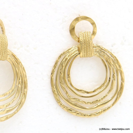 Boucles d'oreille acier inoxydable antique anneaux martelés 0323019 doré