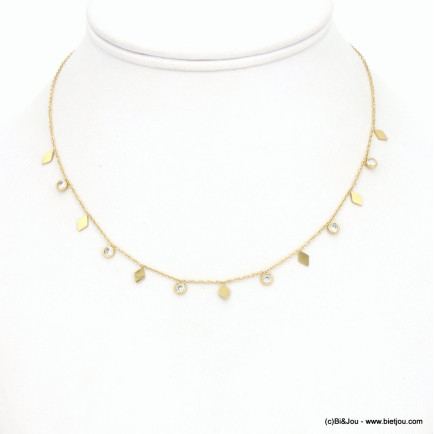 Collier acier inoxydable strass minimaliste géométrique losange femme 0123052 doré