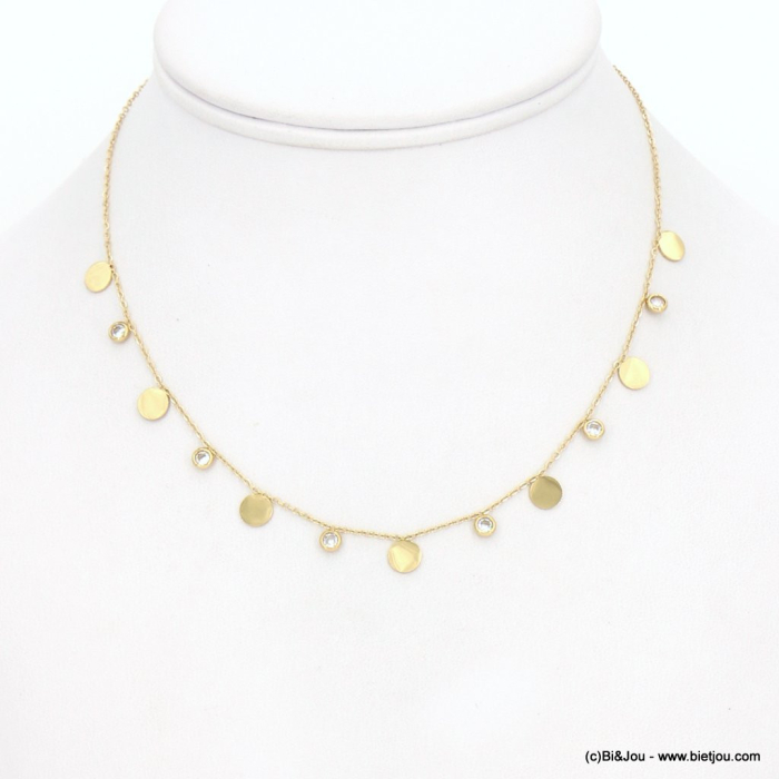 Collier acier inoxydable minimaliste pièces strass femme 0123055 doré