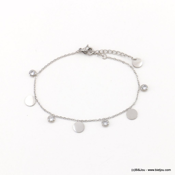 Bracelet acier inoxydable minimaliste pièces strass femme 0223054 argenté