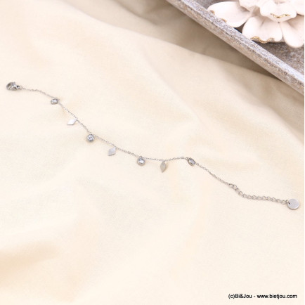 Bracelet acier inoxydable strass minimaliste géométrique losange femme 0223055 argenté
