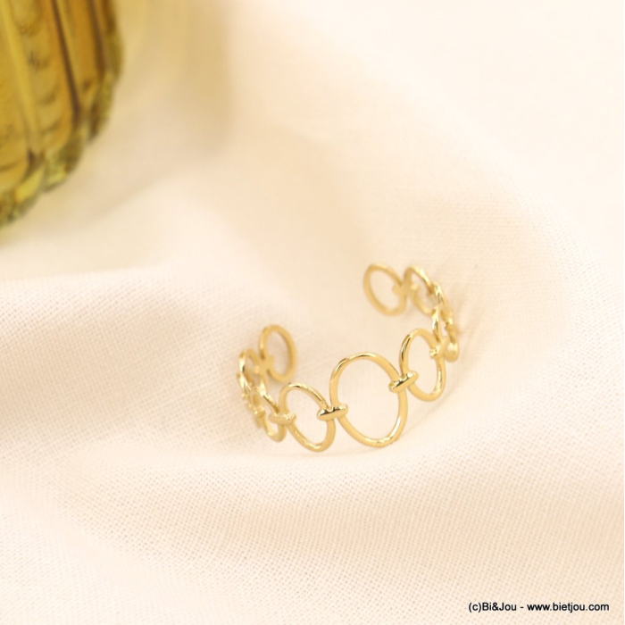 Bague ouverte acier inoxydable anneaux ovales ajourés femme 0423046 doré Bague ouverte acier inoxydable anneaux ovales ajourés femme 0423046 doré