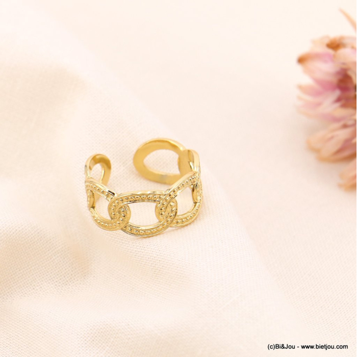 Bague ouverte acier inoxydable martelé anneaux ovales ajourés femme 0423053 doré Bague ouverte acier inoxydable martelé anneaux ovales ajourés femme 0423053 doré