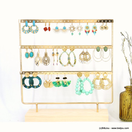 Ensemble de 17 paires de boucles d'oreilles ambiance verte étoile trèfle filigrane feuille 0323061 doré