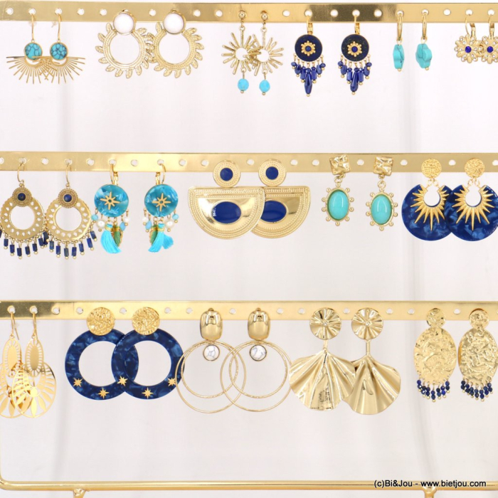 Ensemble de 16 paires de boucles d'oreilles ambiance bleu turquoise étoile trèfle feuille filigrane 0323063 doré Ensemble de 16 paires de boucles d'oreilles ambiance bleu turquoise étoile trèfle feuille filigrane 0323063 doré